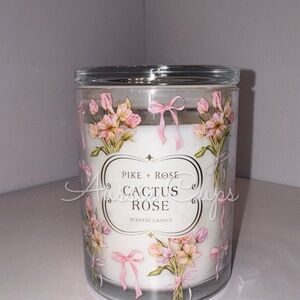 Pike + Rose 15 oz Cactus Rose Scented Candle, White and Pink with Bows & Flowers